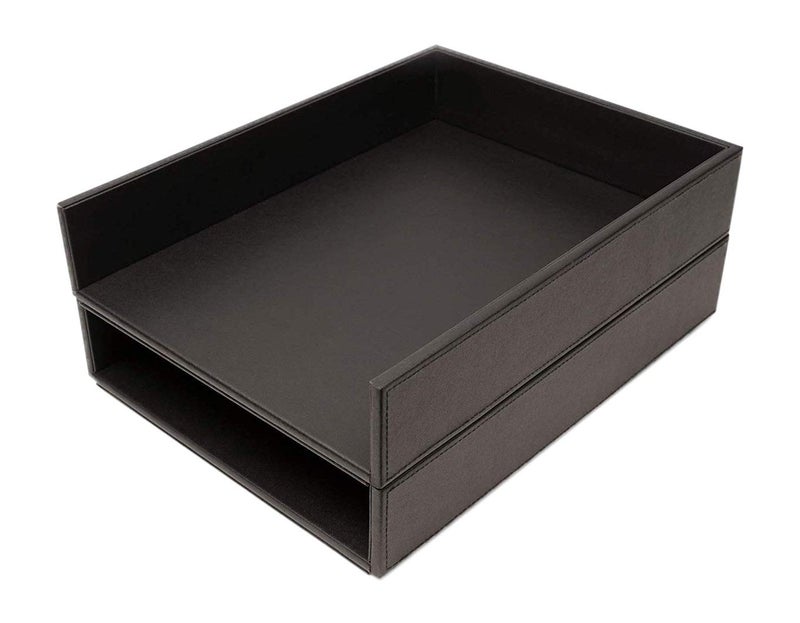 Castle Armory by Castle - Leatherette Two Stackable Paper Trays Desk Organizer - Clutter Organizer for Home, Office, Personal, and Employee Files (Two Paper Trays - Stackable) - Image 1